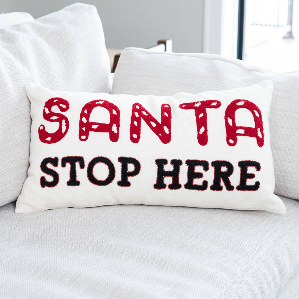 Christmas 12"x22" Santa Stop Here Embroidered Lumbar Pillow