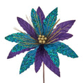 Purple, Teal, Gold Velvet Poinsettia Pick