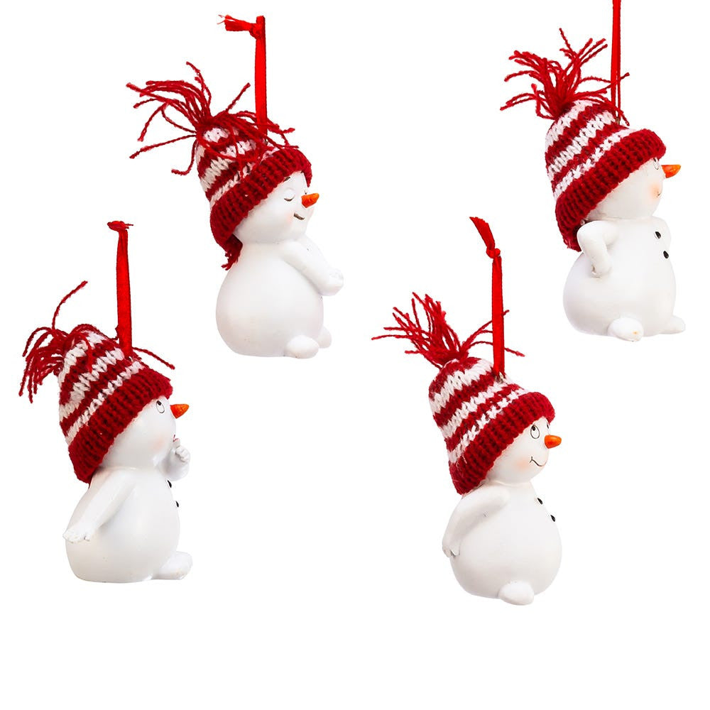 Snowman With Knitted Hat Ornaments, 4 Assorted
