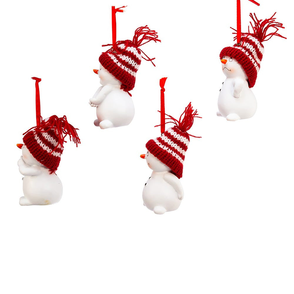 Snowman With Knitted Hat Ornaments, 4 Assorted