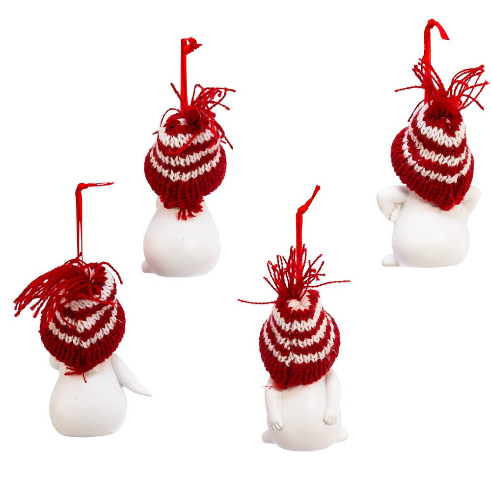 Snowman With Knitted Hat Ornaments, 4 Assorted