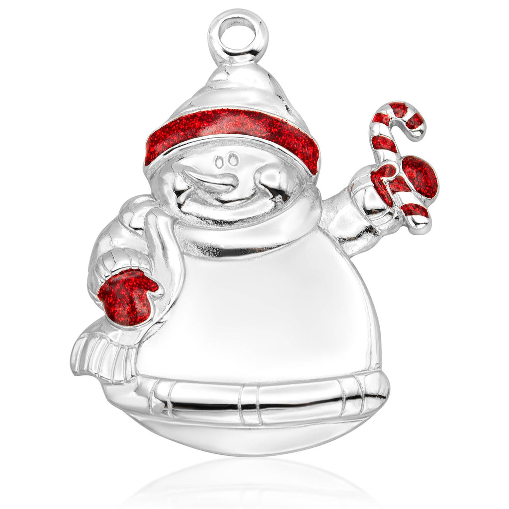 Minimalist Snowman with Candy Cane Silver Ornament