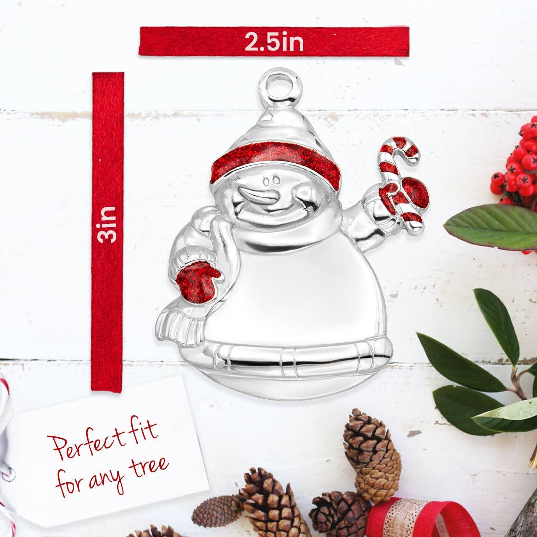 Minimalist Snowman with Candy Cane Silver Ornament