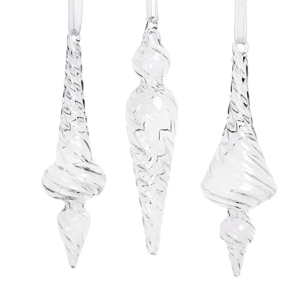 Glass Spiral Icicle Ornament, 3 Assorted