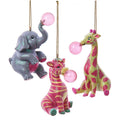 Giraffe, Zebra and Elephant Ornaments, 3 Assorted