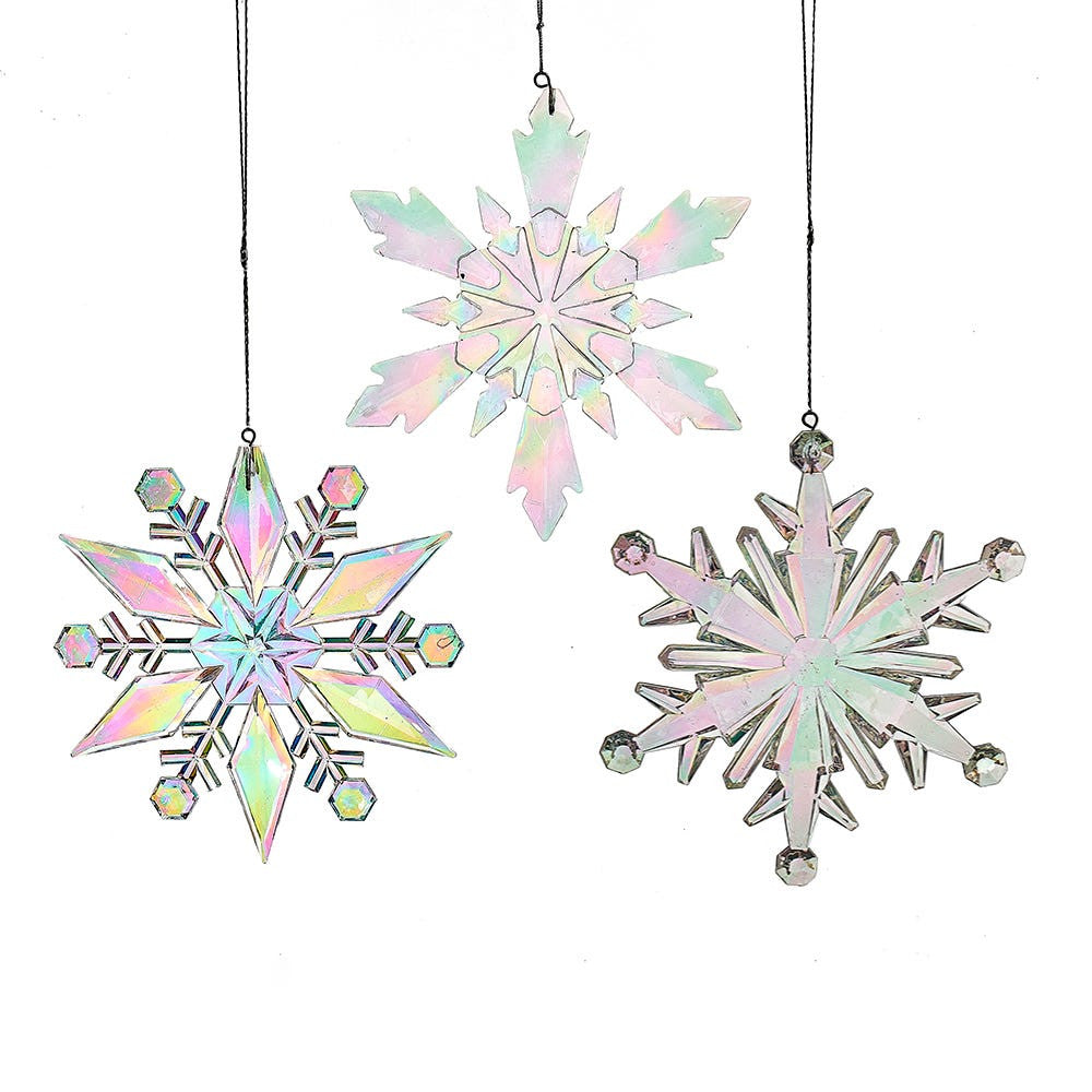 Opalescent Snowflake Ornaments, 3 Assorted