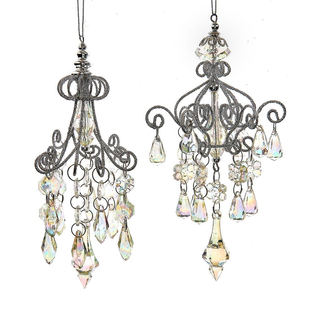 Metal Opalescent Chandelier With Gemstones Ornaments, 2 Assorted