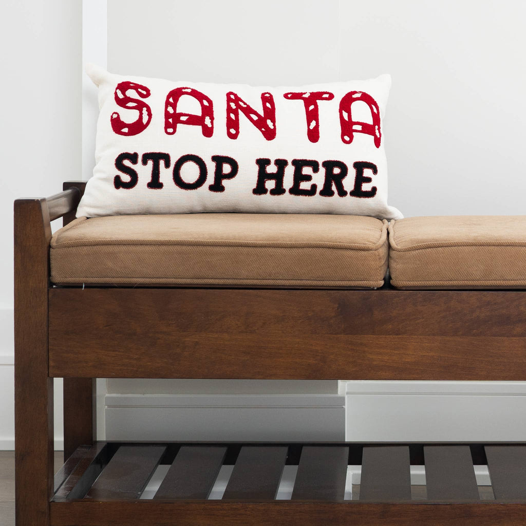Christmas 12"x22" Santa Stop Here Embroidered Lumbar Pillow