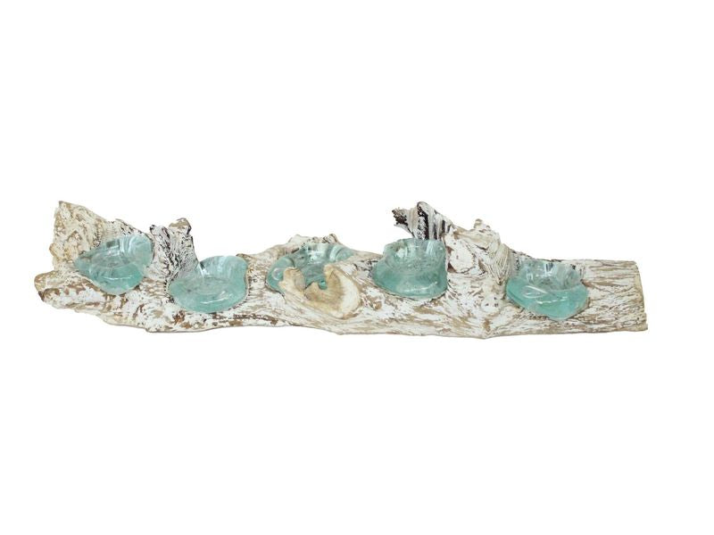 22" Recycled Glass Candleholder on Wood Base