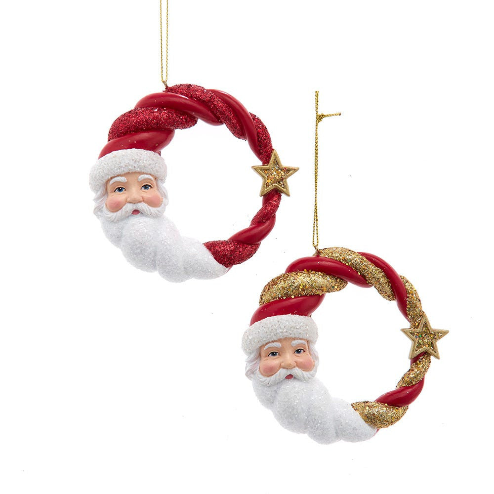 Red & Gold Santa Head Ornaments, 2 Assorted