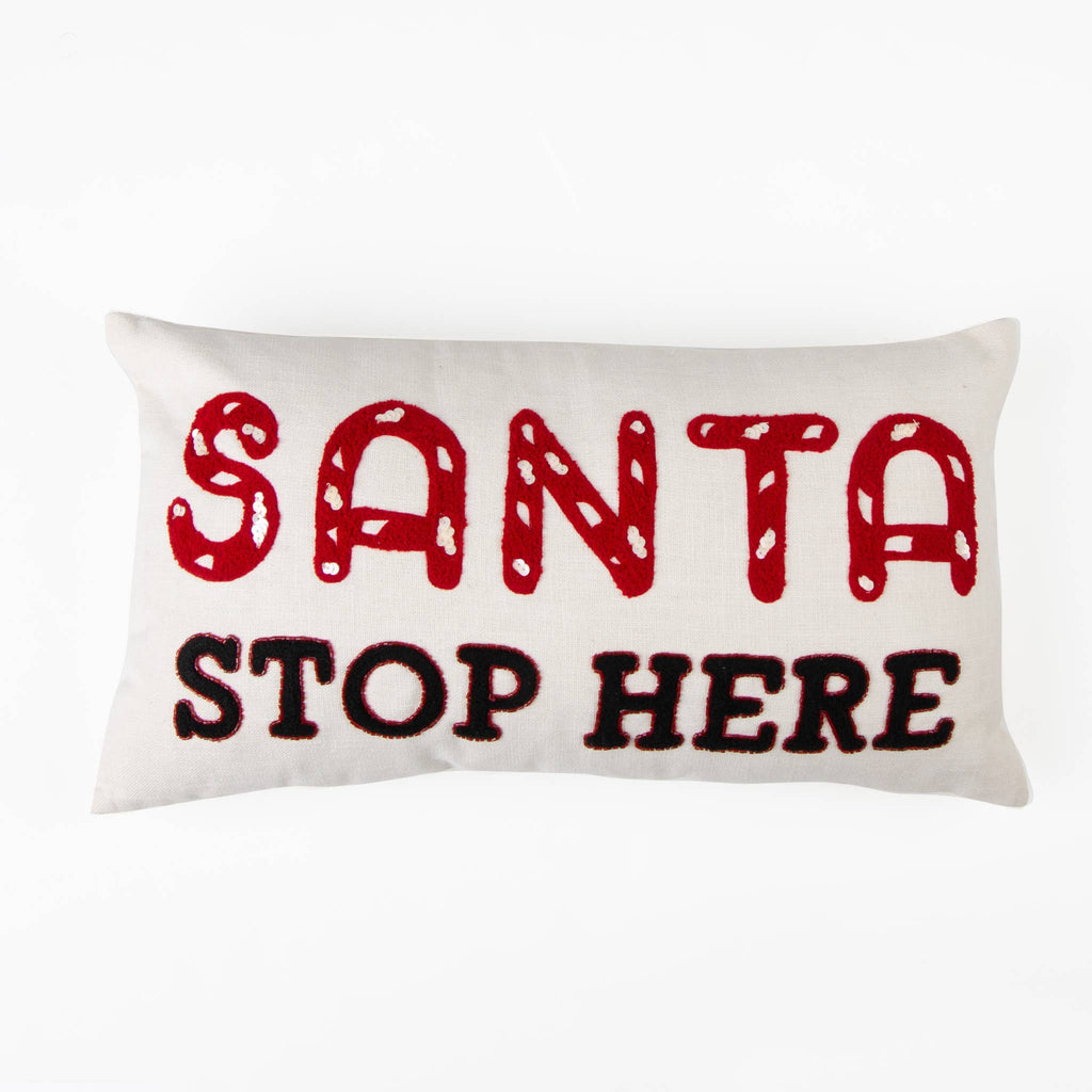 Christmas 12"x22" Santa Stop Here Embroidered Lumbar Pillow