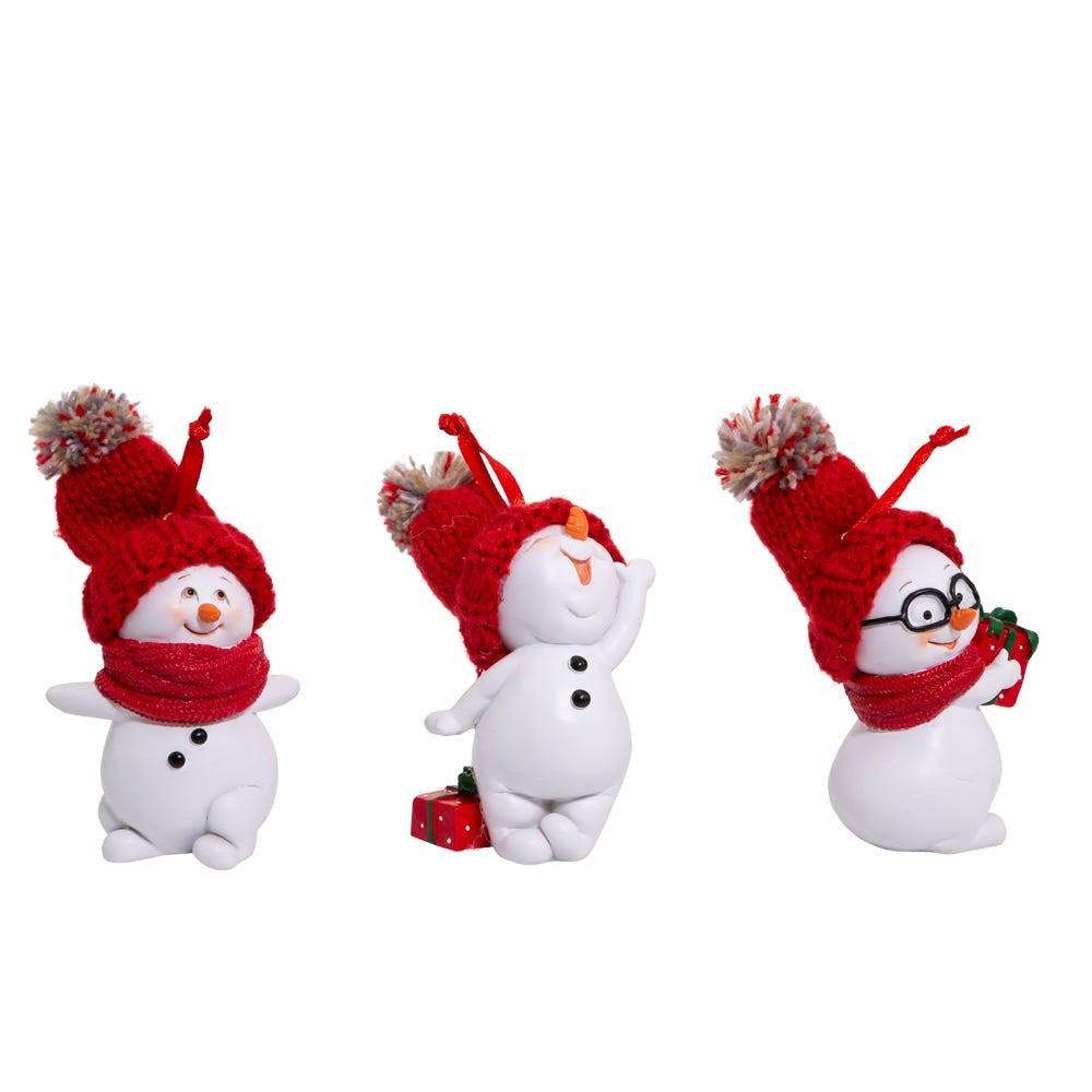 Snowman With Red Knit Hat Ornaments, 3 Assorted
