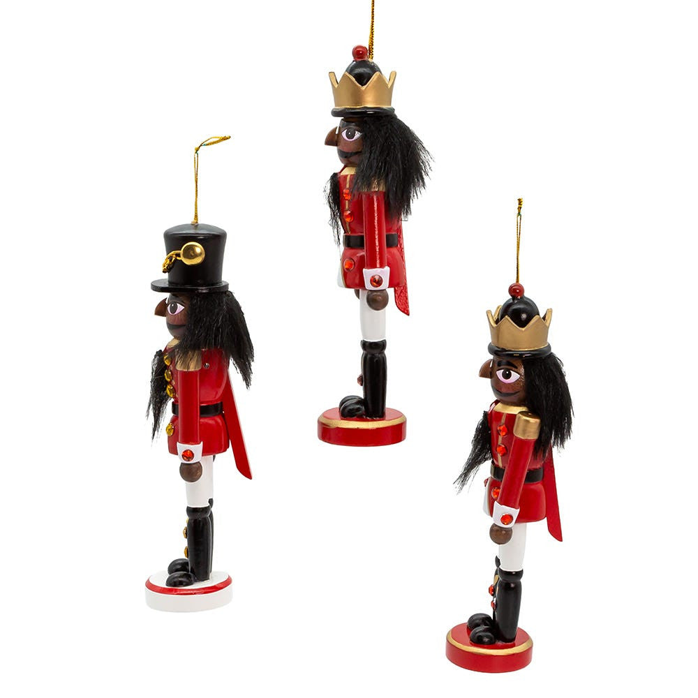 6“ Red and White African American Nutcracker Ornaments, 3 Assorted