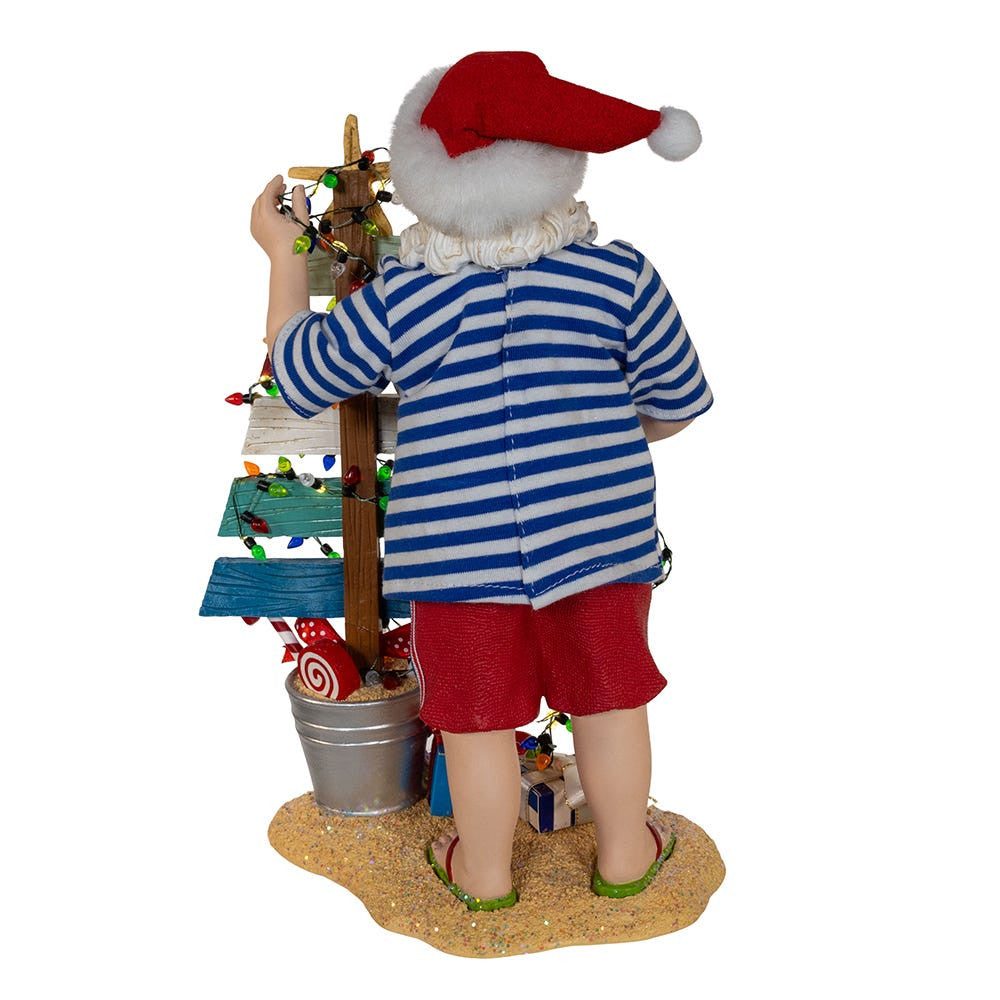 10.5“ Fabriché™ Battery Operated Beach Santa With Lighted Sign