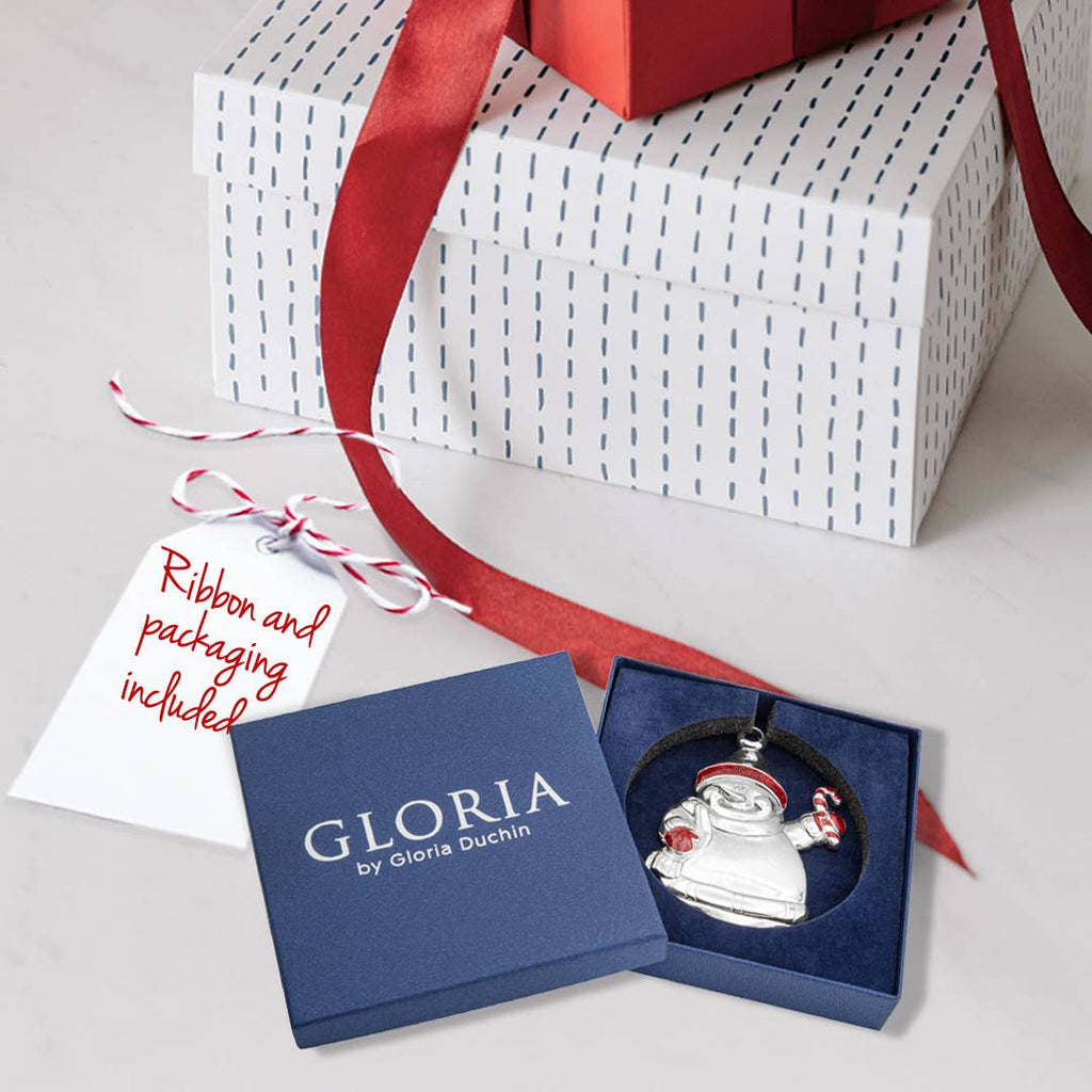 Minimalist Snowman with Candy Cane Silver Ornament