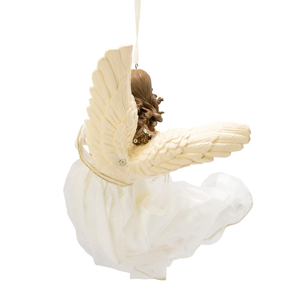 Ivory and Gold Flying Angel Ornament