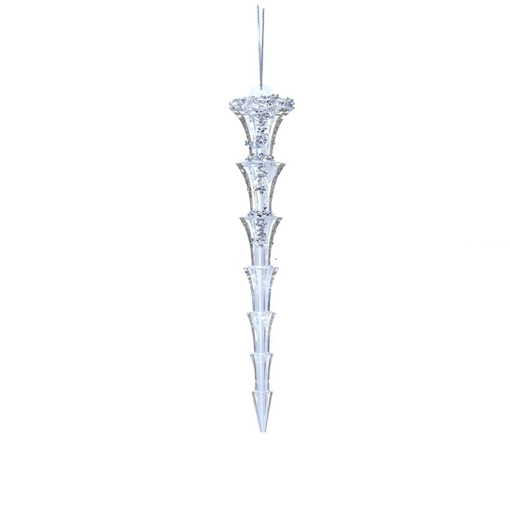 Glass Clear Glittered Icicle Ornament