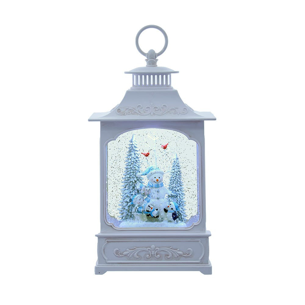 12.75" Battery Operated USB LED Lighted Snowmen & Penguins Water Lantern