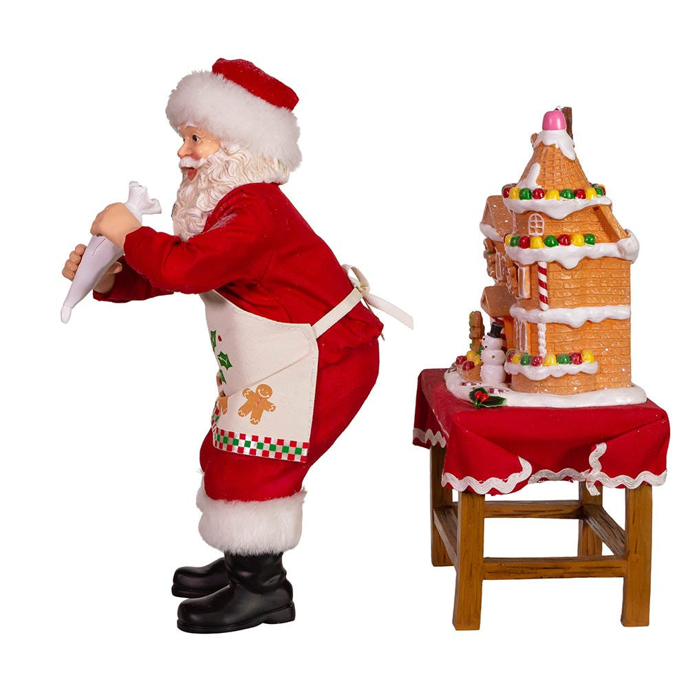 10.5" Fabriché™ Battery Operated Santa With Gingerbread Houses, 2-Piece Set
