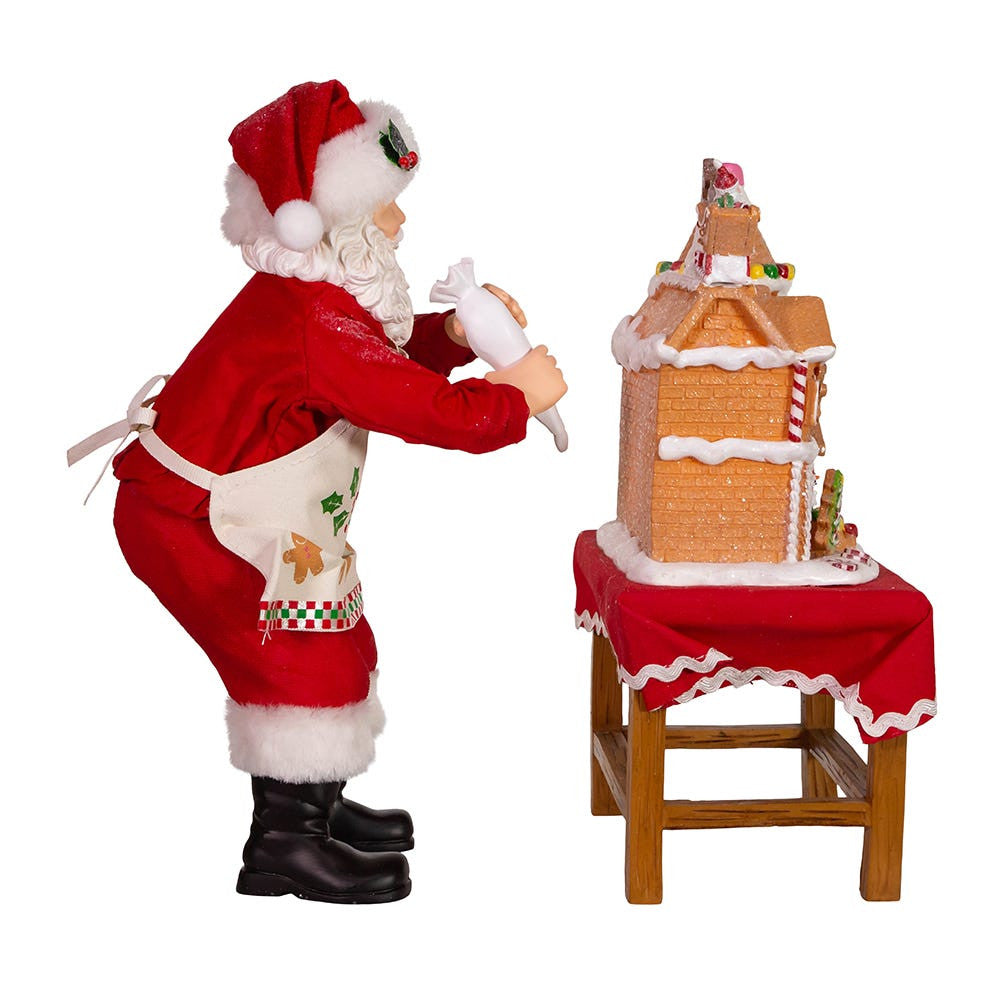 10.5" Fabriché™ Battery Operated Santa With Gingerbread Houses, 2-Piece Set