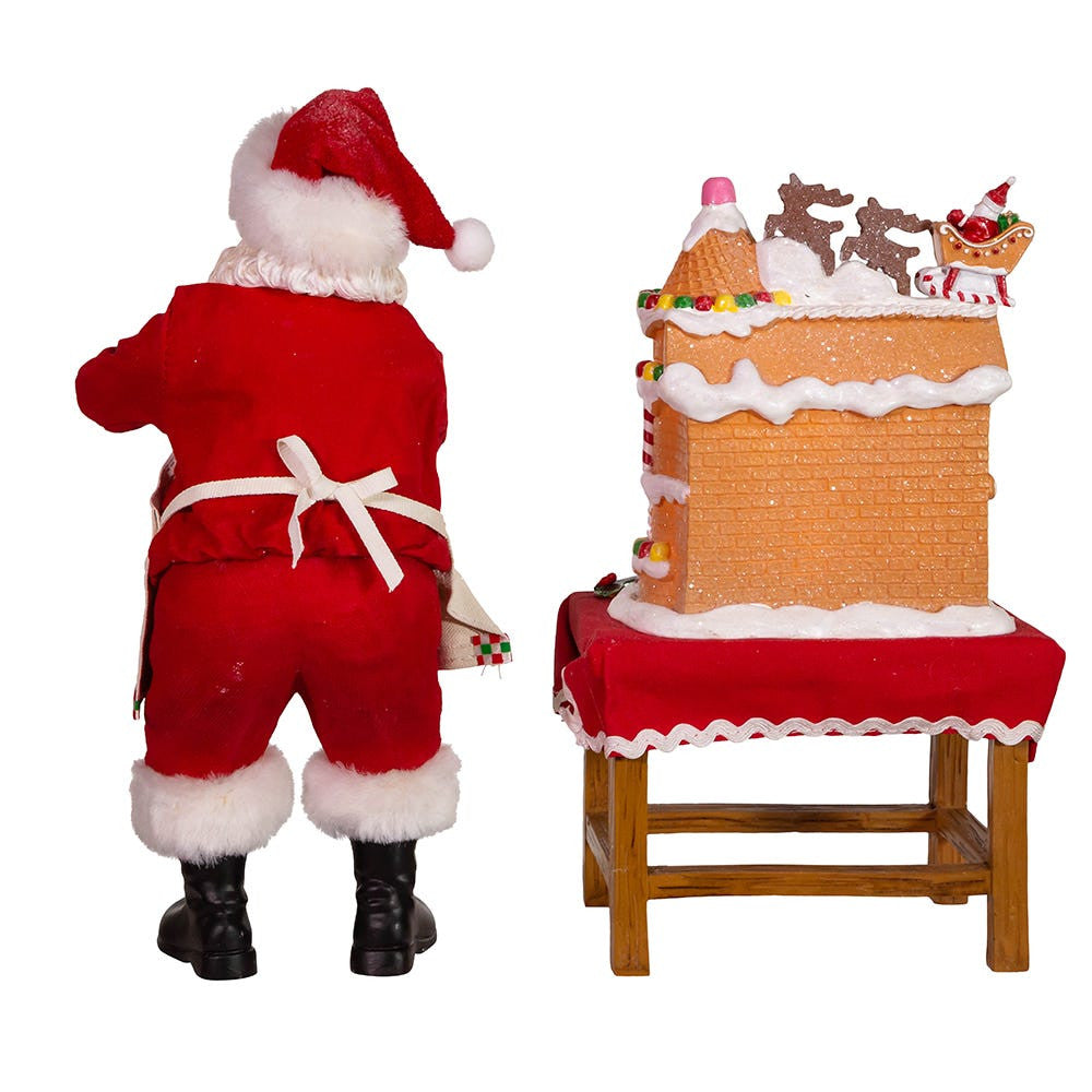 10.5" Fabriché™ Battery Operated Santa With Gingerbread Houses, 2-Piece Set
