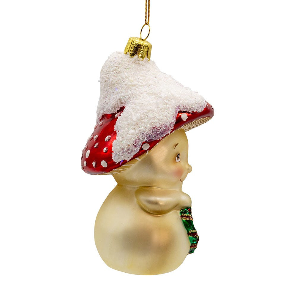 Glass Mushroom Guy Holding Wreath Ornament
