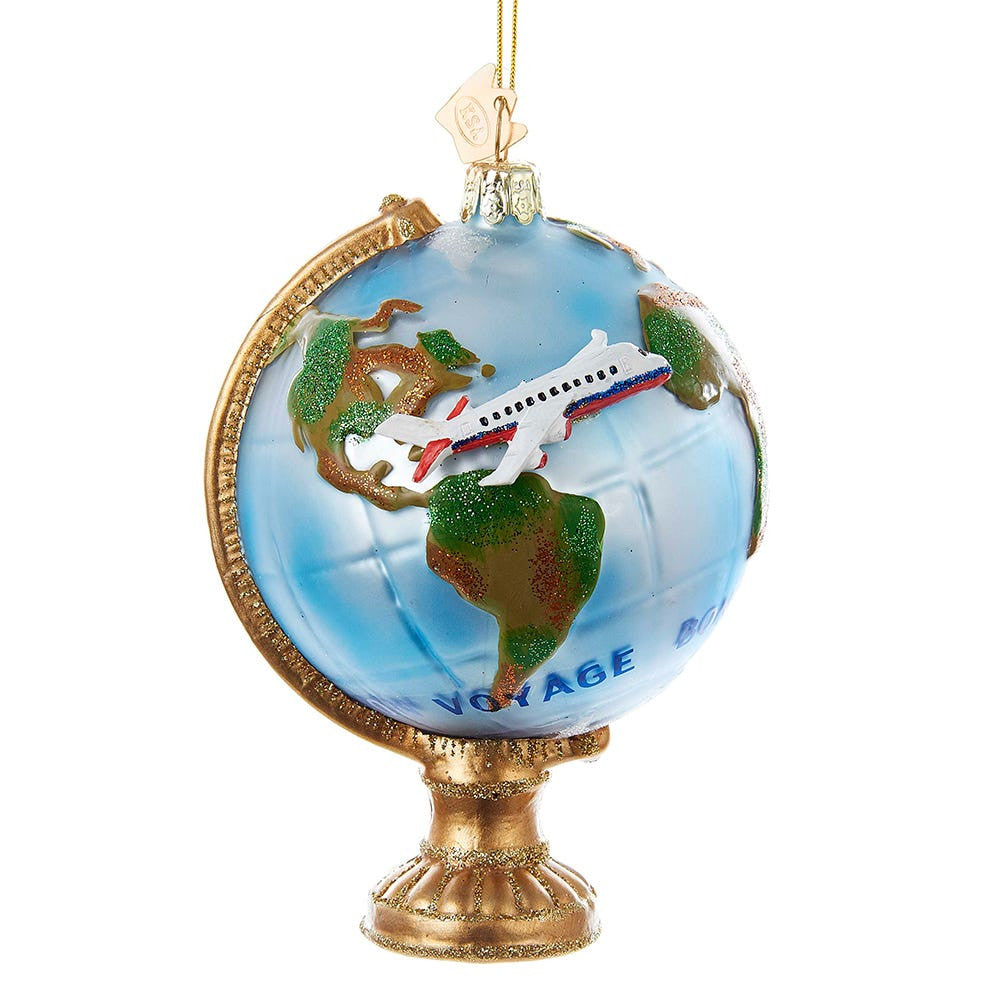 Noble Gems™ Globe With Airplane Glass Ornament