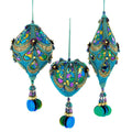 Peacock Heart, Onion and Finial Shaped Ornaments, 3 Assorted