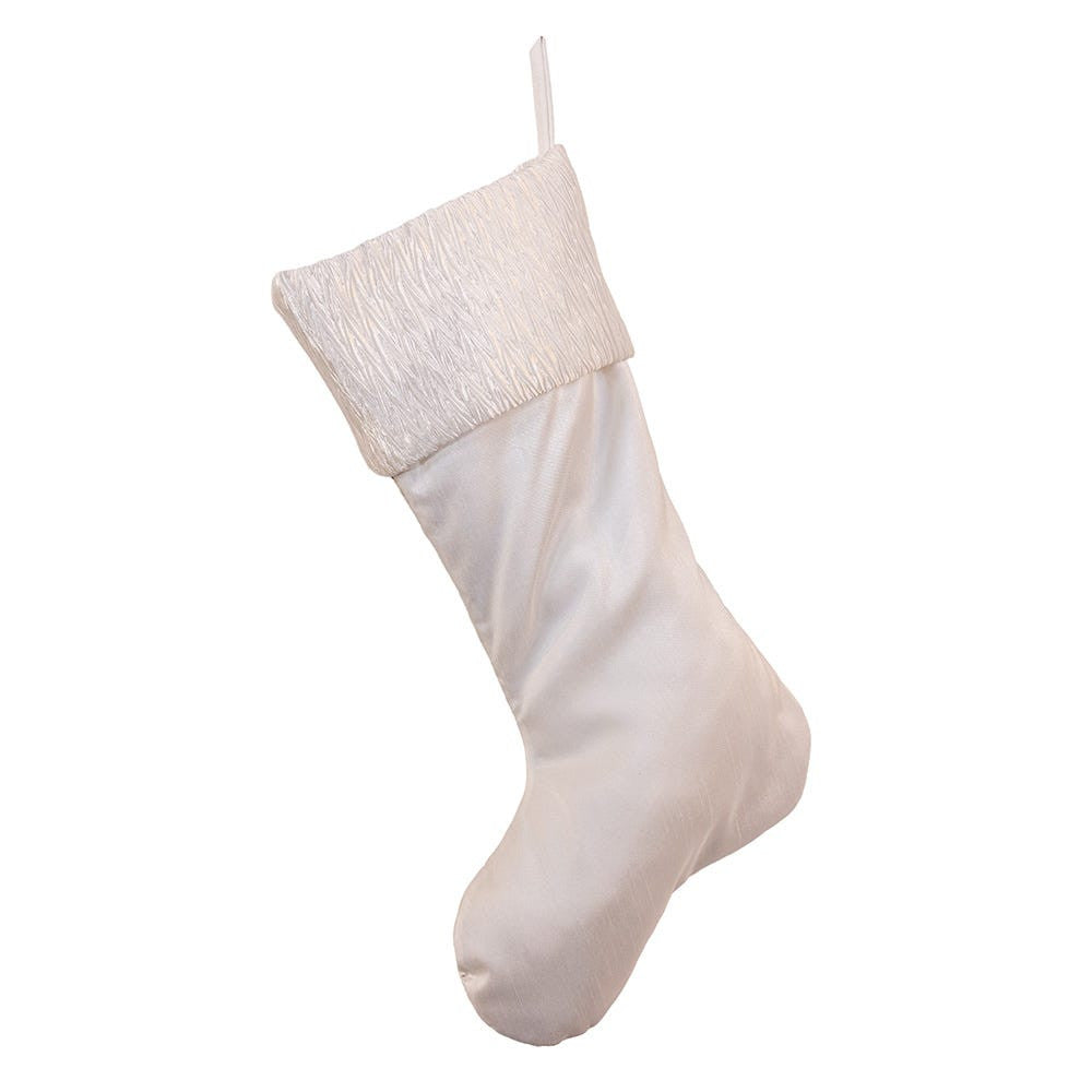 White With Embroidered Snowflake Stocking