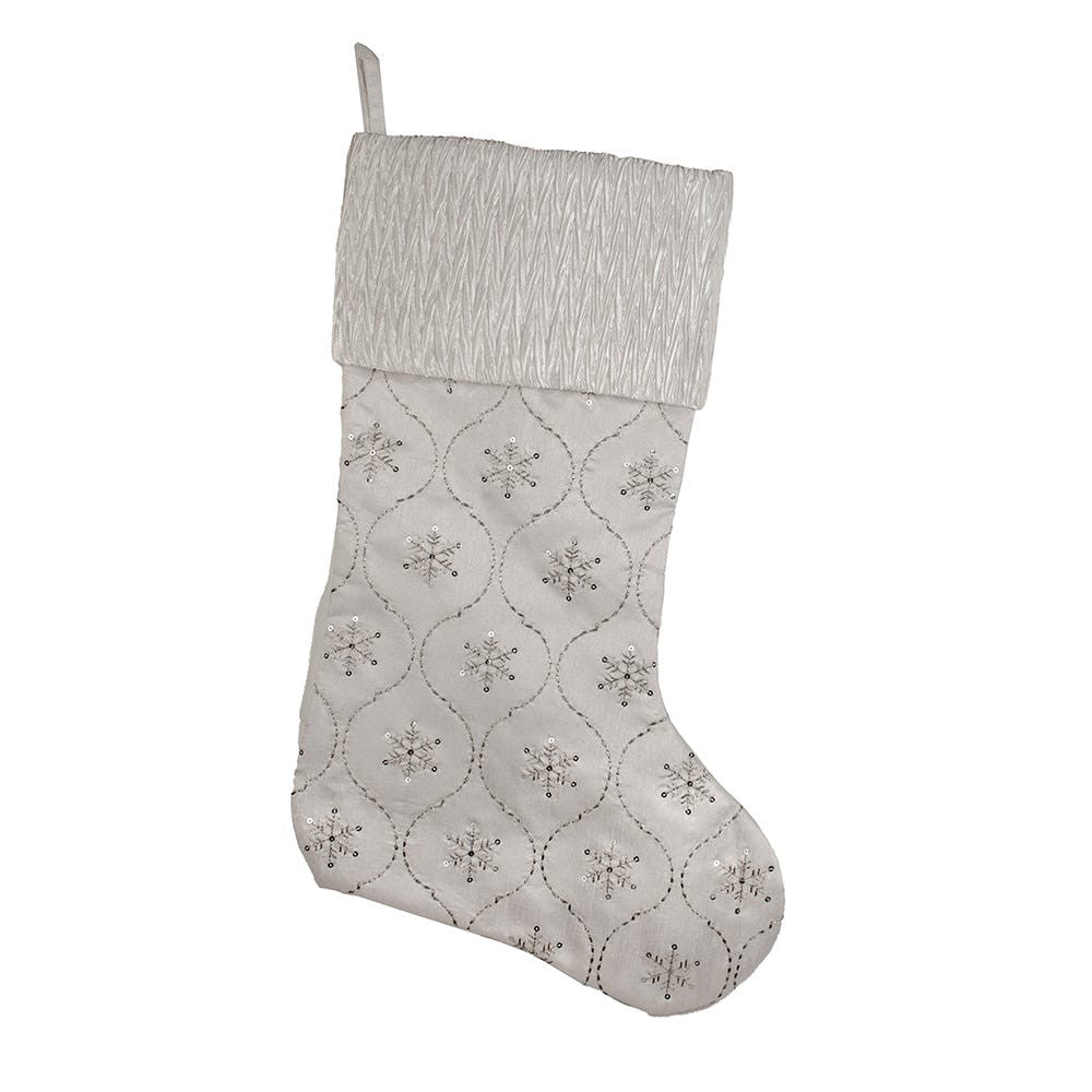 White With Embroidered Snowflake Stocking