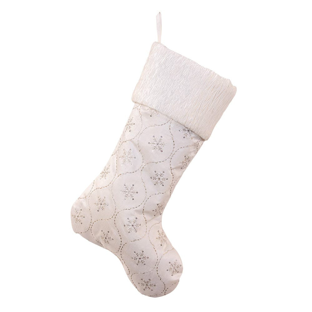 White With Embroidered Snowflake Stocking