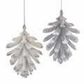 Silver and White Pinecone With Glitter, 2 Assorted