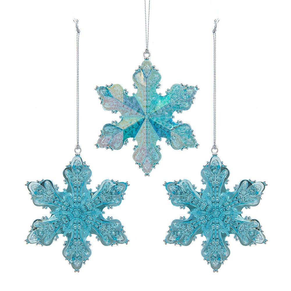 Turquoise Snowflake Ornaments, 3 Assorted