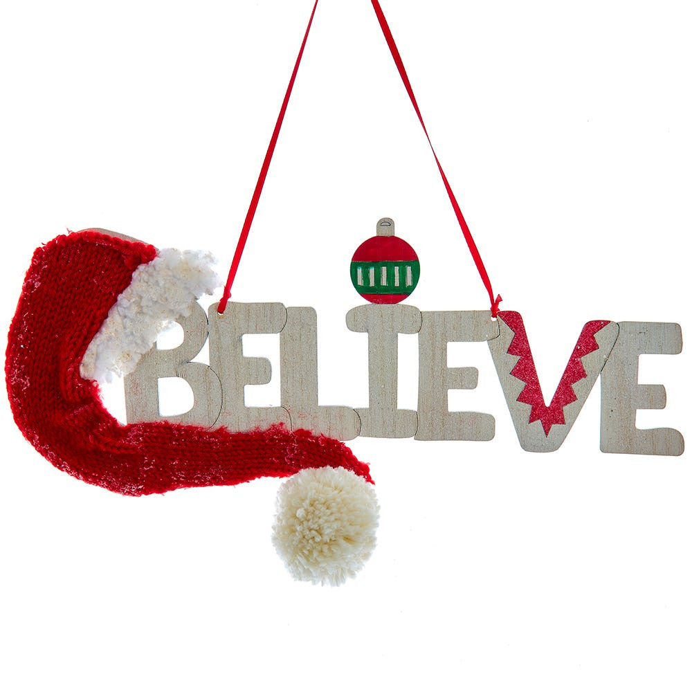 Believe With Santa Hat Sign Ornament