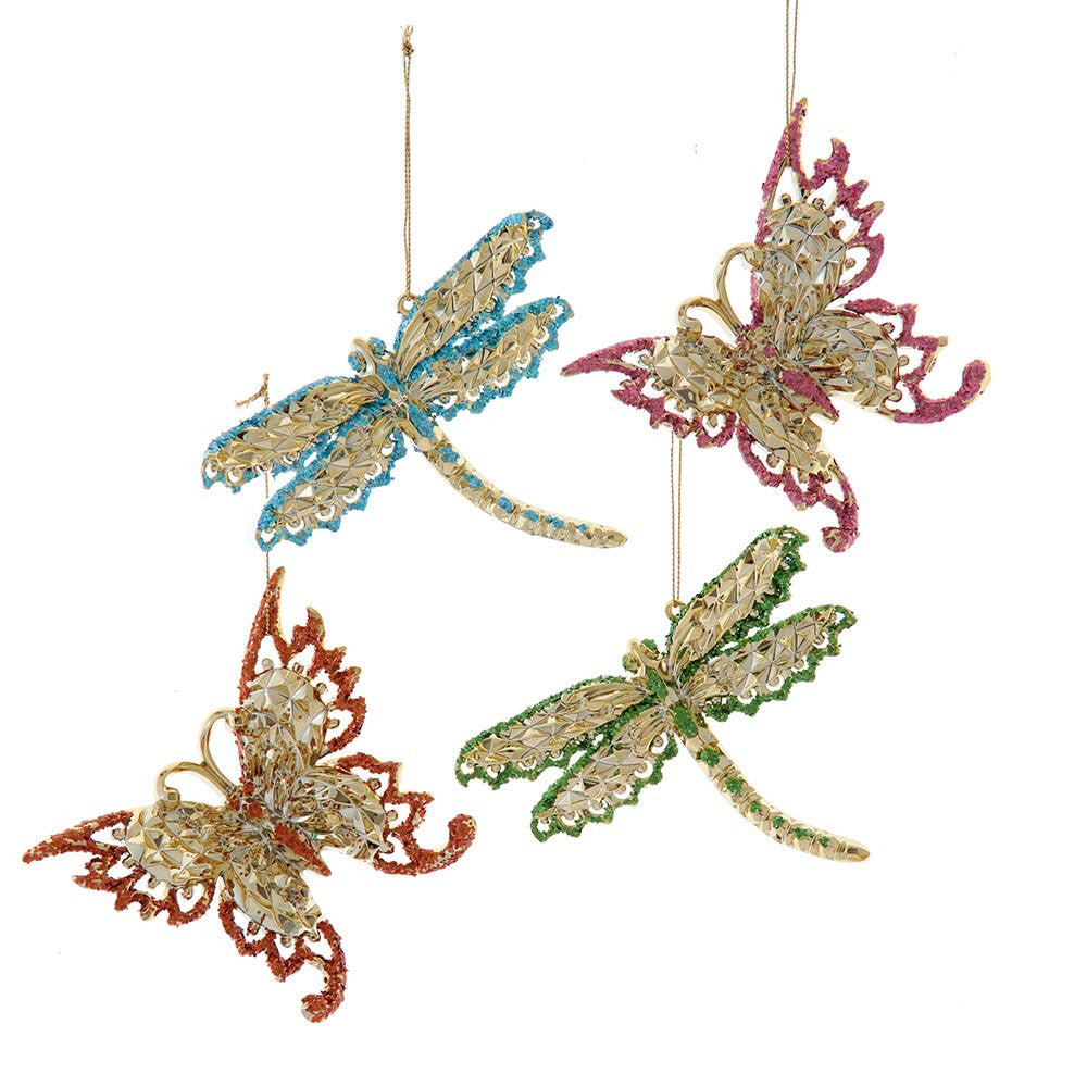 Gold Butterfly & Dragonfly Ornaments, 4 Assorted