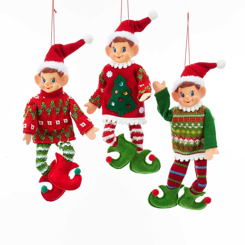 Christmas Elf Ornament, 3 Assorted