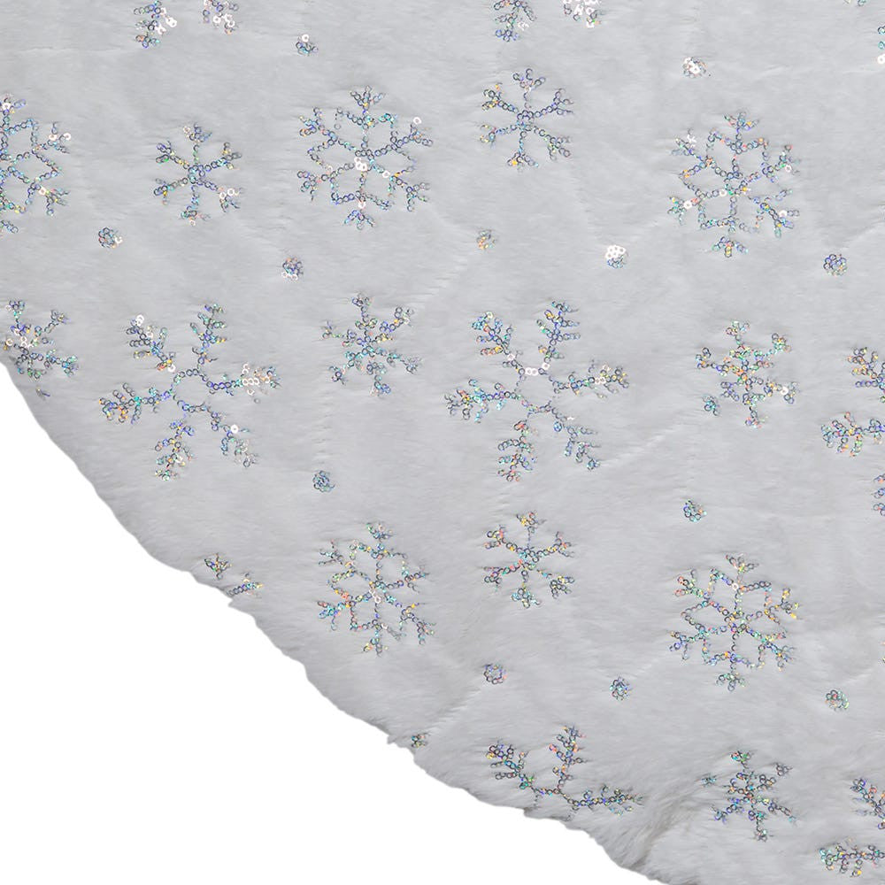 48" White Sequined Snowflake Tree Skirt