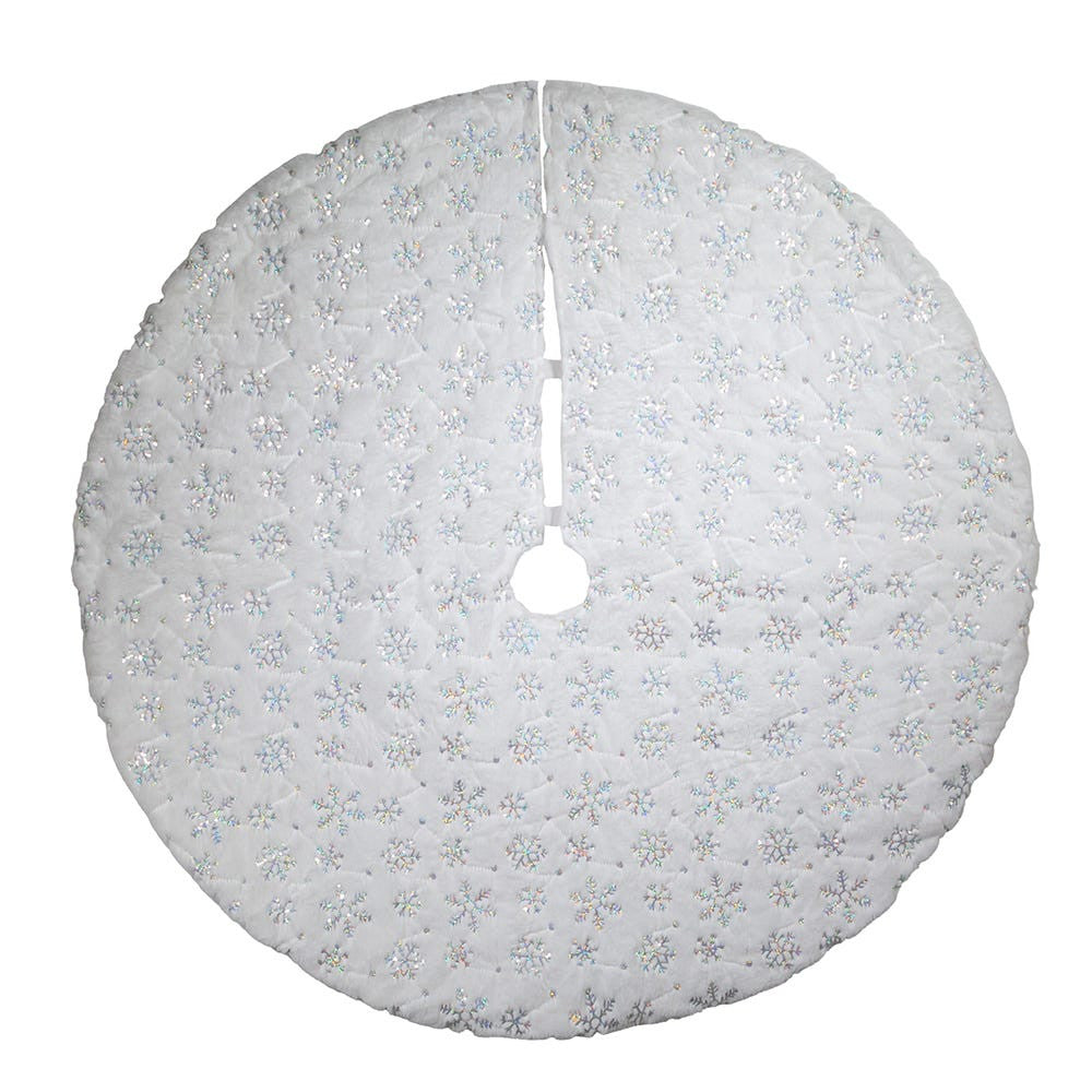 48" White Sequined Snowflake Tree Skirt