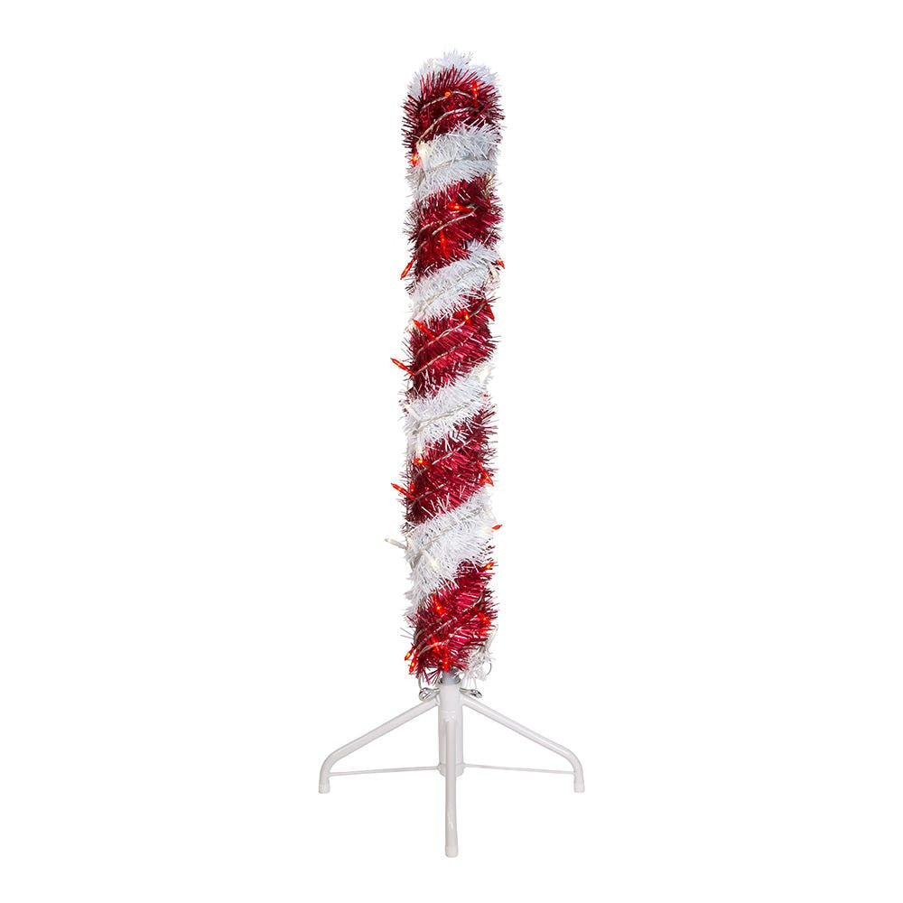 3' Pre-Lit LED Tinsel Candy Cane