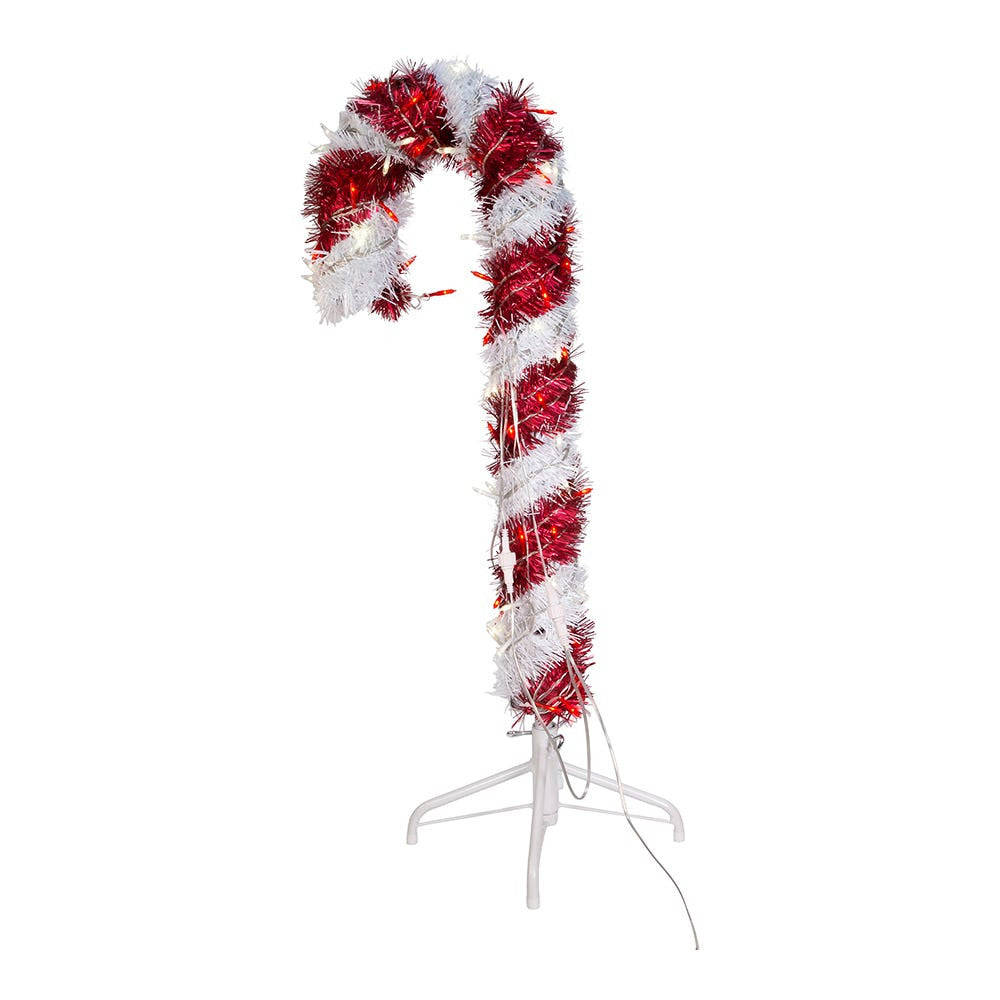 3' Pre-Lit LED Tinsel Candy Cane