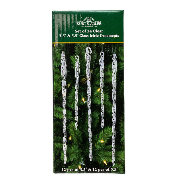 Twisted Clear Crystal Glass Icicles, 24-Piece Box