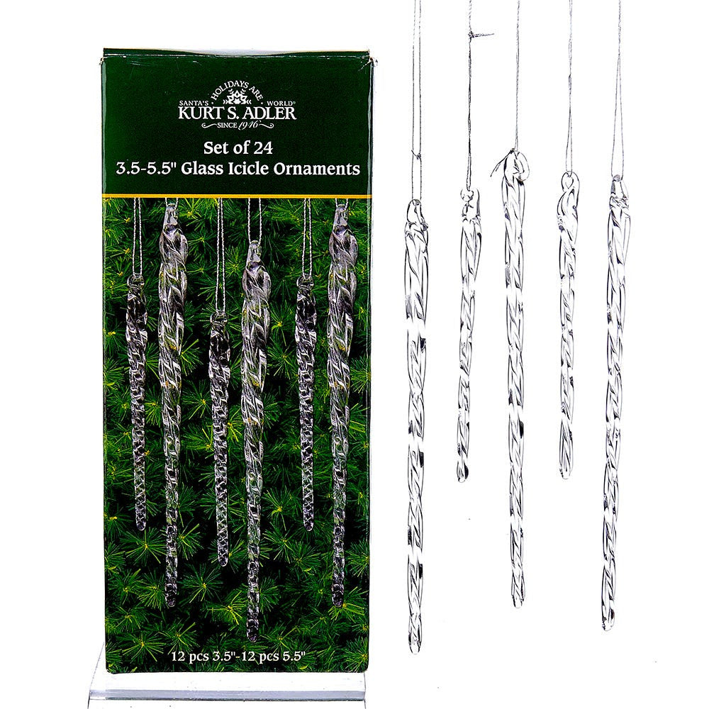 Twisted Clear Crystal Glass Icicles, 24-Piece Box